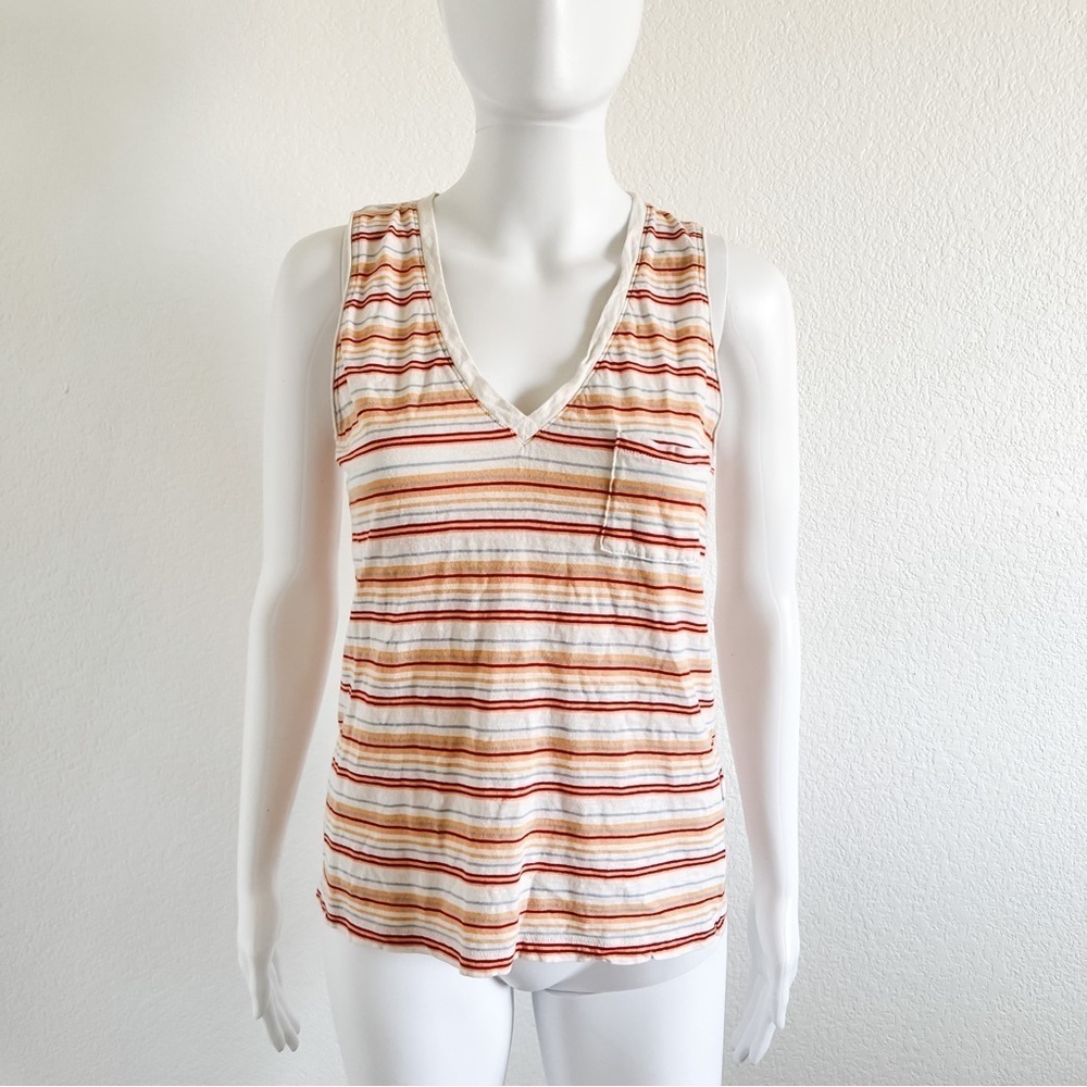 Madewell Small Whisper Cotton V-Neck Pocket Fieldgate Stripe Preppy Tank